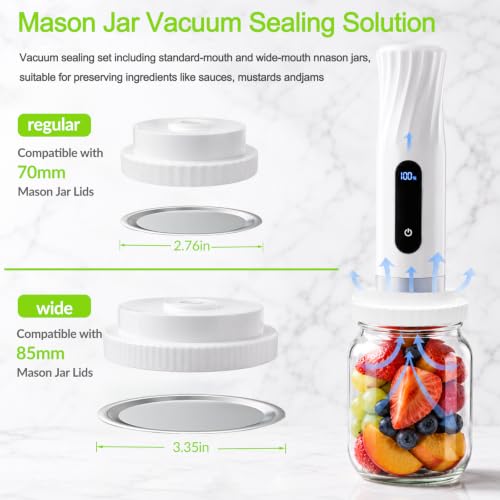 Mason Jar Vacuum Sealer Kit with 2 Sealers, 20 Reusable Lids (Wide & Regular Mouth), Wine Vacuum Stopper & Opener, Food Storage System for Meal Prep, Pantry, Without Mason Jar - size: Mason Jar Vacuum Sealer Kit