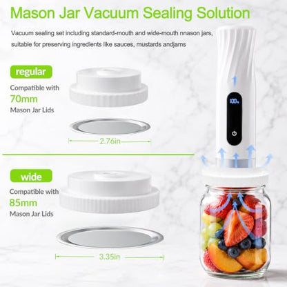 Mason Jar Vacuum Sealer Kit with 2 Sealers, 20 Reusable Lids (Wide & Regular Mouth), Wine Vacuum Stopper & Opener, Food Storage System for Meal Prep, Pantry, Without Mason Jar - size: Mason Jar Vacuum Sealer Kit