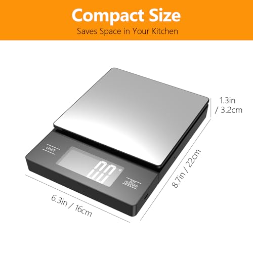 Kitchen Scale with Detachable Display Wireless Stainless Steel Digital Food Scale, 11lb/5kg, 1g Precision, Backlit LCD, Tare Function for Baking, Coffee Brewing & Cooking, Metallic/Black - color: Stainless Steel
