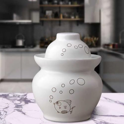 SOLUSTRE Ceramic Pickle Jar Airtight Kimchi Jar 1.5lb Sealed Fermentation Crock Traditional Food Storage Container for Sauerkraut and Pickled Vegetables
