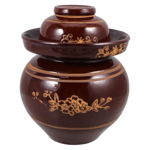 BESPORTBLE Traditional Ceramic Pickle Jar 5.5lb Retro Vegetable Fermenting Crock with Airtight Seal for Sauerkraut Kimchi and Household Food Storage Random Color