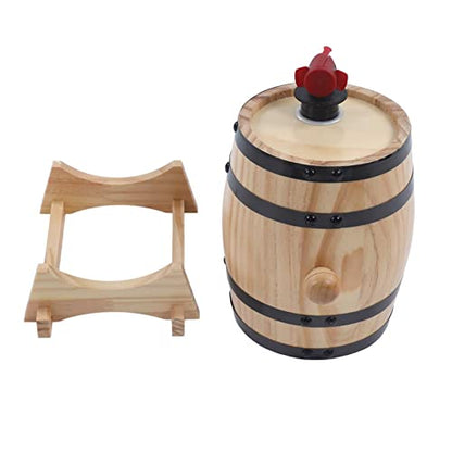 0.79 Gallon Whiskey Aging Barrel with Faucet - Pine Wood Wine Storage Keg for Bourbon, Brandy, Tequila | Large Capacity Retro Dispenser with Bracket | Home Bar, Catering, BBQ Accessory(3L) - size: 3L