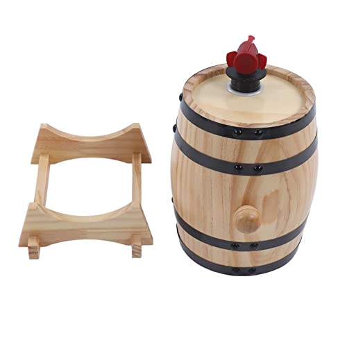 0.26 Gallon Whiskey Aging Barrel with Faucet - Pine Wood Wine Storage Keg for Bourbon, Brandy, Tequila | Large Capacity Retro Dispenser with Bracket | Home Bar, Catering, BBQ Accessory(1L) - size: 1L