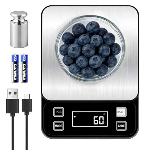 Full Waterproof Digital Scale IP67,5kg Capacity 0.1g Accuracy Kitchen Scale with Type-C Charging Tare Function Stainless Steel Platform for Baking Seafood Food Processing Hardware Counting - size: Waterproof Scale 5kg