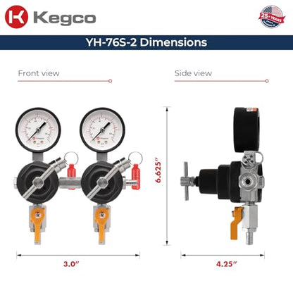 Kegco Secondary Regulator, Double Gauge, Black