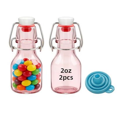2Pcs 2oz Mini Swing Top Glass Bottles, 60ML Mini Storage Bottles, Small Glass Bottles,Vanilla Extract Bottles/Home Brewing/Beverages/Oil (Pink) - color: Pink