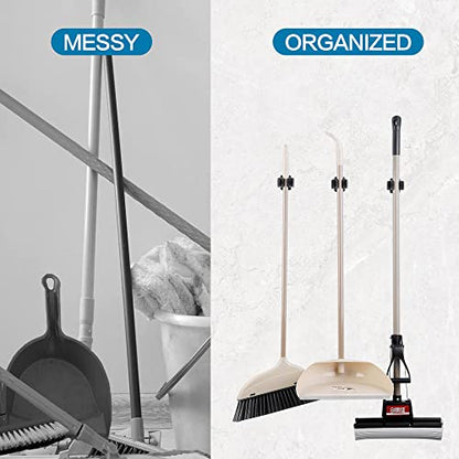 JAMEND CLXP 3PCS Broom and Mop Holder, Heavy Duty Garden Tool Organizer Rack Rake and Shovel Handle, Stainless Steel Mop Hanger. Wall Mounted Utility Rack with Screws, Matte Black - color: Black, size: 3