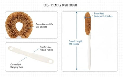 3-Piece Kitchen Brush Set - Plastic Handle Bottle Cleaners for Cups, Jars & Mugs (Wide Mouth) - Brown Bristle Scrubbers for Dish Washing (Not for Narrow-Neck Bottles) - size: 3 Piece Set - Wide Mouth Brushes