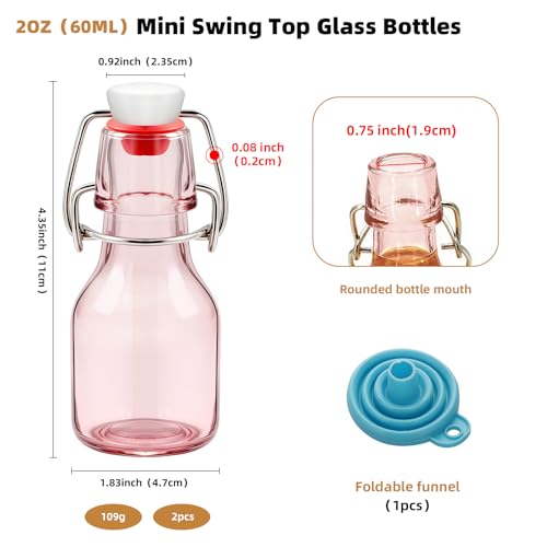 2Pcs 2oz Mini Swing Top Glass Bottles, 60ML Mini Storage Bottles, Small Glass Bottles,Vanilla Extract Bottles/Home Brewing/Beverages/Oil (Pink) - color: Pink