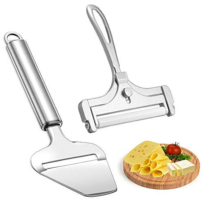 2 Pcs Stainless Steel Cheese Slicer with Wire & Cheese Cutter Plane | Cheese Slicer Set for Soft, Semi-hard, Hard Cheeses Kitchen Tool