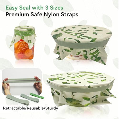 Reusable Beeswax Bowl Covers with Elastic Bands, 3 Sizes Washable Food Wraps for Bread Proofing, Lunch Packing, Cheese, Fruit, Vegetables and Leftovers