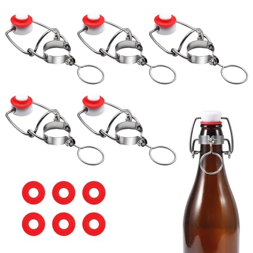 FERRODAY 6Pcs Swing Top Glass Bottle Caps Flip Top Bottle Cap Beer Bottle Airtight Lids with 6Pcs Replacement Silicone Gaskets, 18mm Leakproof Easy Swing Top Stopper Fits 8/17.5/26/35oz Beer Bottle - size: 6 Count