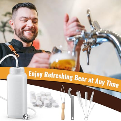 Kegerator Cleaning Kit, Beer Line Cleaner with 30 Cleaning Tablets, Keg Cleaner Kit - Metal Coupler Hose, Squeeze Bottle, Wrench, Detailed Instructions & Brewage Tap Brush, Beer Line Clean
