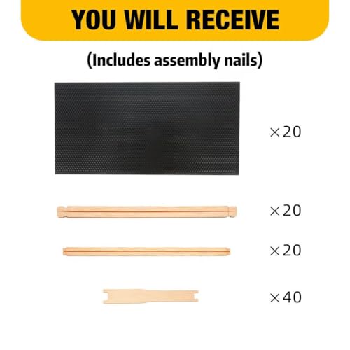 Honey Lake 20 Pack Deep Beehive Frames with Foundations Kit, Durable Wooden Frames and Food-Grade Beeswax-Coated Plastic Foundations, 9-1/8-Inch (Black) - color: 20Pack-Black