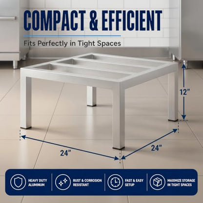 24" x 24" x 12" Aluminum Dunnage Rack Heavy Duty Floor Storage Stand, NSF for Commercial Use - size: 24"W x 24"D x 12"H
