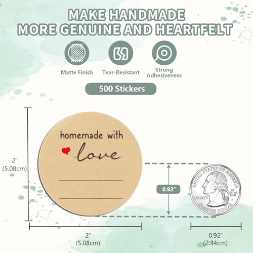500 Pcs 2″ Round Homemade with Love Kraft Labels – Canning Jar Stickers for Jelly, Jam, Spice Containers, Baked Goods, Pantry Organization, Gift Packaging & Small Business - color: Homemade With Love (Standard)