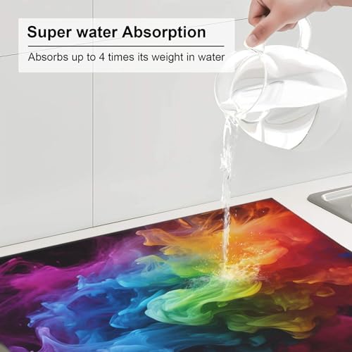Rainbow smoke Print Dish Drying Mat for Kitchen Counter Ultra Absorbent Microfiber Dishes Drainer Mats Washable Drying Pads for Sinks 16 x 18 In - color: Rainbow Smoke