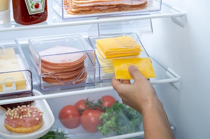 Pikanty American Cheese Slice Container for Refrigerator - Large Clear Plastic Holder Fits 24 Kraft or Sargento Singles, Sliced Cheese Keeper with Hinged Lid, Dishwasher Safe, Made in USA - style: Sliced Cheese Container