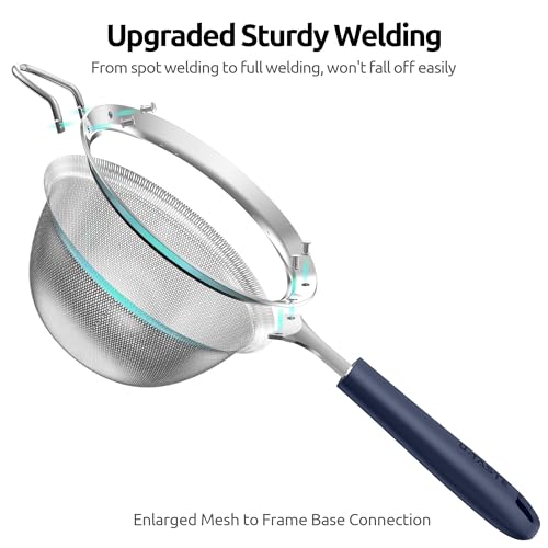 U-Taste Medium Fine Mesh Strainer: 18/8 Stainless Steel 4.73in 30 Mesh Kitchen Food Sieve with Sturdy Riveted Silicone Handle, Heavy Duty Deep Handheld Metal Colander for Rice, Quinoa(Midnight Blue) - color: (3) Midnight Blue, size: M-4.73in