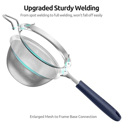 U-Taste Medium Fine Mesh Strainer: 18/8 Stainless Steel 4.73in 30 Mesh Kitchen Food Sieve with Sturdy Riveted Silicone Handle, Heavy Duty Deep Handheld Metal Colander for Rice, Quinoa(Midnight Blue) - color: (3) Midnight Blue, size: M-4.73in