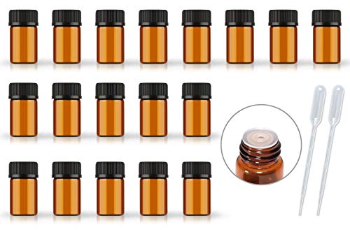 50Pack Set 2ML Amber Glass Bottle with Orifice Reducer and Cap Small Essential Oil Vials (2ML) - size: 2ML