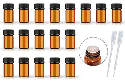50Pack Set 2ML Amber Glass Bottle with Orifice Reducer and Cap Small Essential Oil Vials (2ML) - size: 2ML