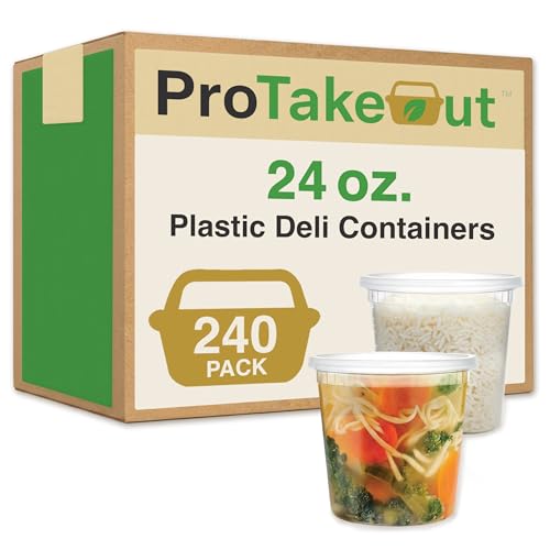24oz [240 set] Heavy Duty Plastic Deli Container | BPA-Free Food Storage with Airtight Leak‑Proof Lids | Microwave, Freezer & Dishwasher Safe – Stackable, Bulk Reusable Soup & Meal Prep Tub
