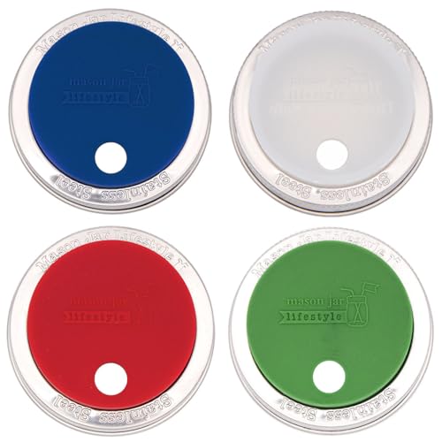 Silicone Fermentation Lid and Straw Hole Tumbler for Mason, Ball, Canning Jars (Americana Multicolor, Regular Mouth) - color: Americana Multicolor, size: Regular Mouth
