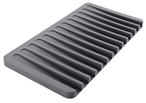 Self-Draining 2 in 1 Silicone Drying Mat and Trivet by Modern Joe's. Premium Space Saving Dish and Glassware Silicone Mat. Made from Food-grade, Dish Washer Safe and Heat Resistant (Gray) - color: Gray
