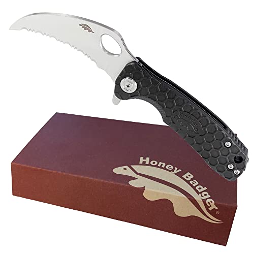 Honey Badger Pocket Knife, EDC Claw Hawkbill Folding Utility Knife, EDC Knife with Stainless Steel Blade, Claw Pocket Knives, Reversible Pocket Clip - 3.4" (Claw Serrated Large Black) - color: Large Claw Serrated Black