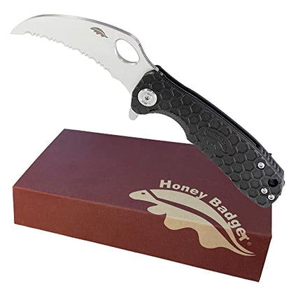 Honey Badger Pocket Knife, EDC Claw Hawkbill Folding Utility Knife, EDC Knife with Stainless Steel Blade, Claw Pocket Knives, Reversible Pocket Clip - 3.4" (Claw Serrated Large Black) - color: Large Claw Serrated Black