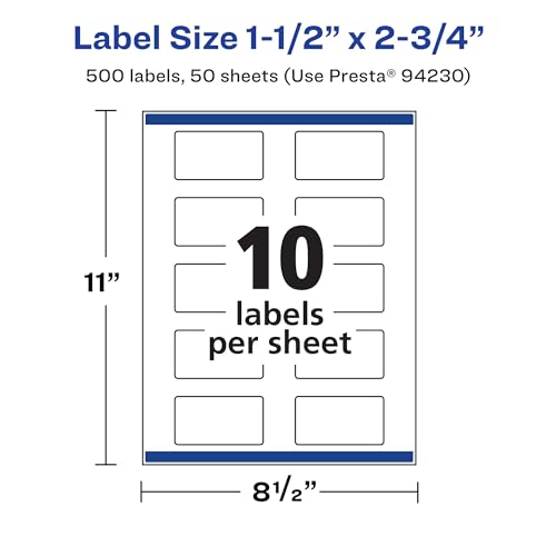 Avery Printable Durable White Rectangle Labels, Sure Feed Technology, 1.5" x 2.75", Print-to-the-Edge, Waterproof Labels, Laser & Pigment-Based Inkjet Compatible, 500 Total - style: 500 labels