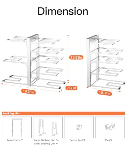 ORDORA Pots and Pans Organizer Rack for Cabinet, 15.83" Height 8-Tier Heavy Duty 120LBS Pot Pan Organizer under Cabinet Adjustable for Cast-iron Pan, Heavy Skillets Griddles, Shallow Pot, Silver - style: M-15.83"H-HeavyDuty-Sliver