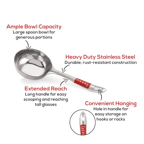 HAZEL Stainless Steel Round Ladle Spoon | Kadchi for Cooking & Serving Dal Ladle for Kitchen | Heavy Duty Stainless Steel Spoodle 8 cm Dia - size: Set of 1, style: Dosa Ladle