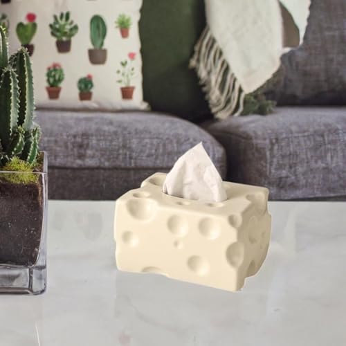 Tissue Dispenser Box Tissue Box Cover Cheese Shaped Tissue Paper Storage Holder Art Ceramic Tissue Box for Restaurant Kitchen, Beige - color: Beige