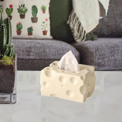 Tissue Dispenser Box Tissue Box Cover Cheese Shaped Tissue Paper Storage Holder Art Ceramic Tissue Box for Restaurant Kitchen, Beige - color: Beige