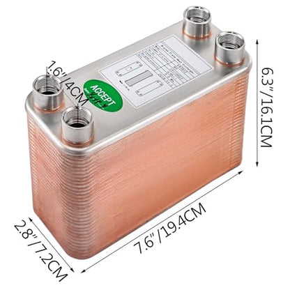 BestEquip Heat Exchanger 3"x7.5" 60 Plates Brazed Plate Heat Exchanger 316L 1/2" BSP FPT Heat Exchanger EATB12 Beer Wort Chiller for Hydronic Heating - size: 60