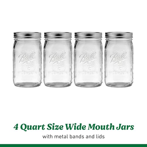 Ball Wide Mouth Quart 32oz. Glass Mason Jar with Lids and Bands, 4 Count - size: 32oz (4-pack)