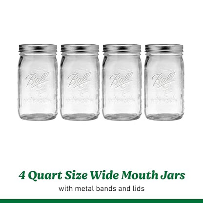 Ball Wide Mouth Quart 32oz. Glass Mason Jar with Lids and Bands, 4 Count - size: 32oz (4-pack)