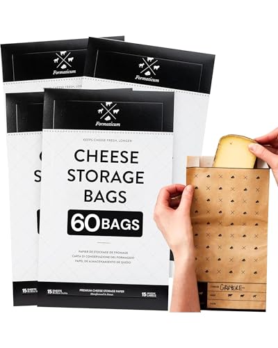 Formaticum - 60-Pack Cheese Storage Bags - 6.25 x 11 Wax Paper Bags to Keep Cheese or Charcuterie Fresh - Professional Grade Cheese Paper for Wrapping Cheese - Porous Brown Paper Bags From France - size: 60-Pack-Bags