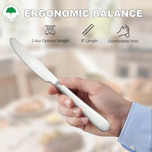 6 Piece Stainless Steel Dinner Knives Set, 9 Inch | Mirror Polished Blade, Serrated Edge, Dishwasher Safe, Ideal for Home, Restaurant, Gifting