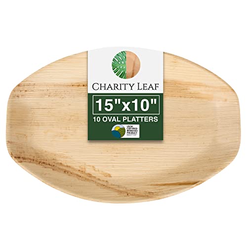 Charity Leaf Disposable Palm Leaf 15" x 10" Trays (10 pieces) Bamboo Like Serving Platters, Disposable Boards, Eco-Friendly Dinnerware For Weddings, Catering, Events - color: 10, size: 15x10" Oval