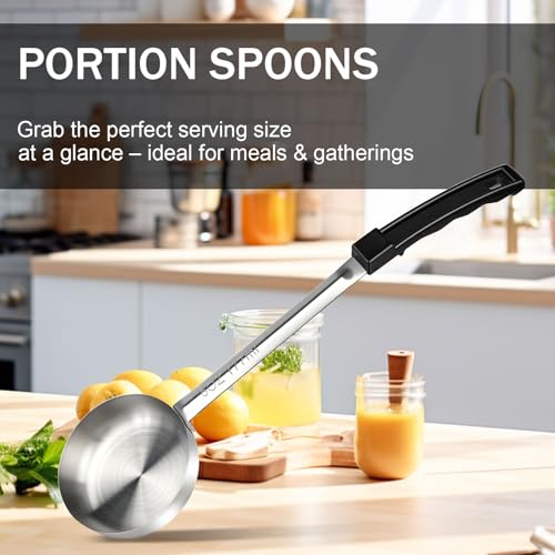6 Ounce Solid Stainless Steel Portion Control Ladle Spoon -2Pcs Pizza Sauce Serving Spoons Portion Ladle for Sauces, Perfect for Weight Watchers, Buffets, Parties - size: 6 Ounce, style: 2 PCS