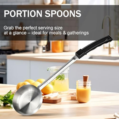 6 Ounce Solid Stainless Steel Portion Control Ladle Spoon -2Pcs Pizza Sauce Serving Spoons Portion Ladle for Sauces, Perfect for Weight Watchers, Buffets, Parties - size: 6 Ounce, style: 2 PCS
