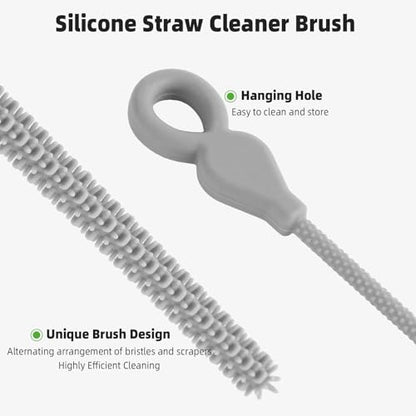 Silicone Straw Cleaner Brush, 4Pcs Reusable Straw Brush Set with Extra-Long Design for Cleaning Thin Metal Straws and Wider Milkshake Straws （6mm+9mm Gray) - color: Gray