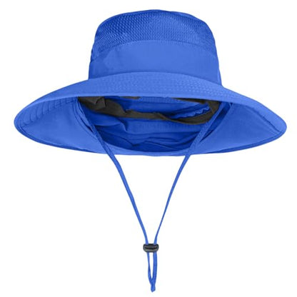Sun Hats for Men Women Fishing Hat UPF 50+ Breathable Wide Brim Bucket Hats Summer UV Protection Safari Hat with Neck Flap - color: Royal Blue