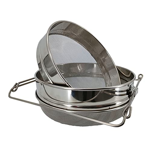 Honey Strainer for 5 Gallon Bucket with Up to 16.5 inches Extendable Arms | Stainless Steel Double Sieve Honey Filter for Clean Honey, adjustable arms fit buckets and pans for honey and food filtering