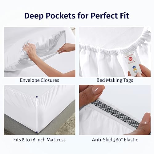 California Design Den Certified 100% Egyptian Cotton Sheets Queen Size Bed Set - Lightweight & Crisp Percale Queen Sheet Set Deep Pocket, Durable Luxury Bedding - White - color: Bright White, size: Queen