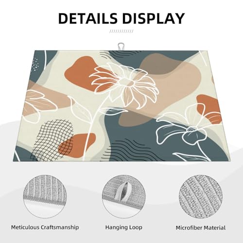 Boho Tropical Flowers Dish Drying Mat 18x24 Modern Art Kitchen Drying Mat for Counter Navy Blue Orange Abstract Geometric Absorbent Dish Pad Microfiber Dish Drainer Rack Mat - color: Boho Flowers Abstract Geometic