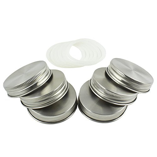 Zoie + Chloe Stainless Steel Mason Jar Lids with Silicone Seals (6 Pack + 6 Bonus Replacement Seals) - Regular Size - size: Regular Mouth